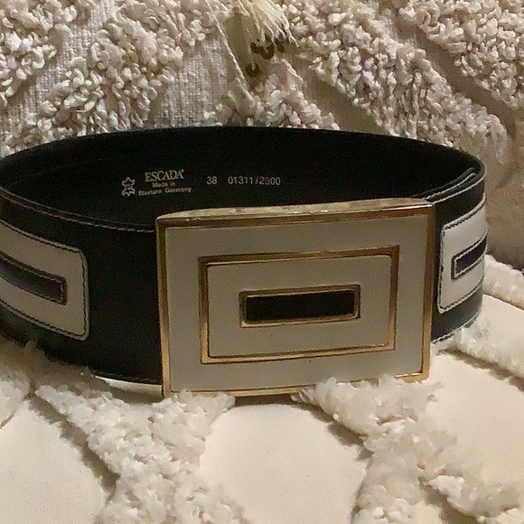 Escada Black and White Belt with Gold Buckle
